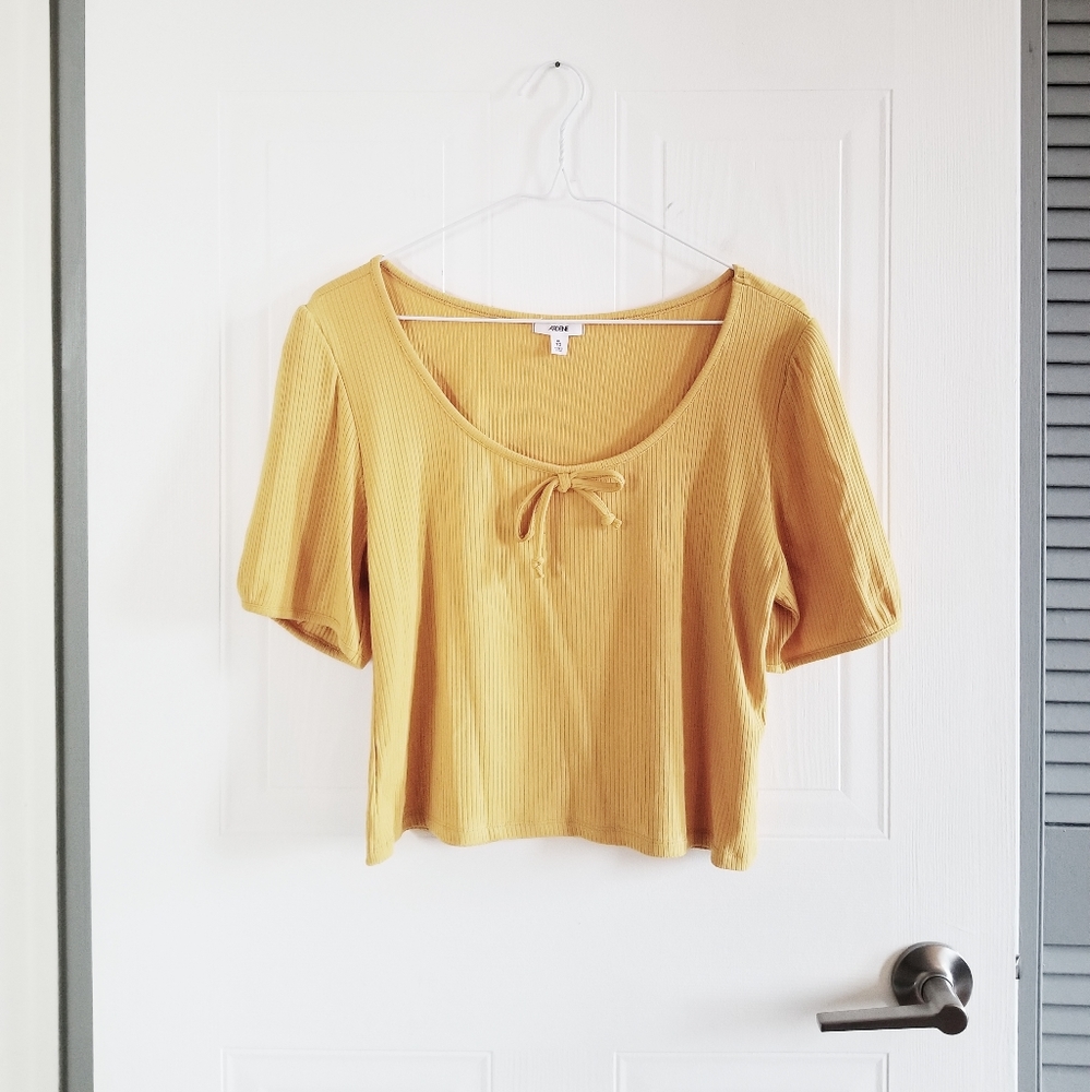 Mustard yellow ribbed crop top